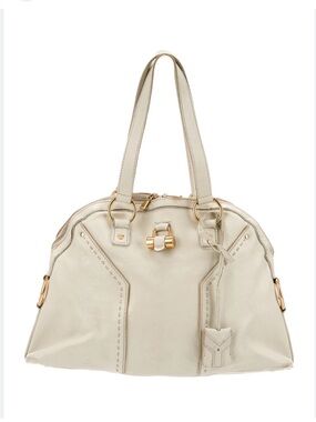Yves Saint Laurent YSL Muse Cream Leather Double-Handle Shoulder Bag